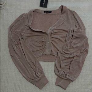 Cotton Candy LA Silky Blush Button-Up Crop Top